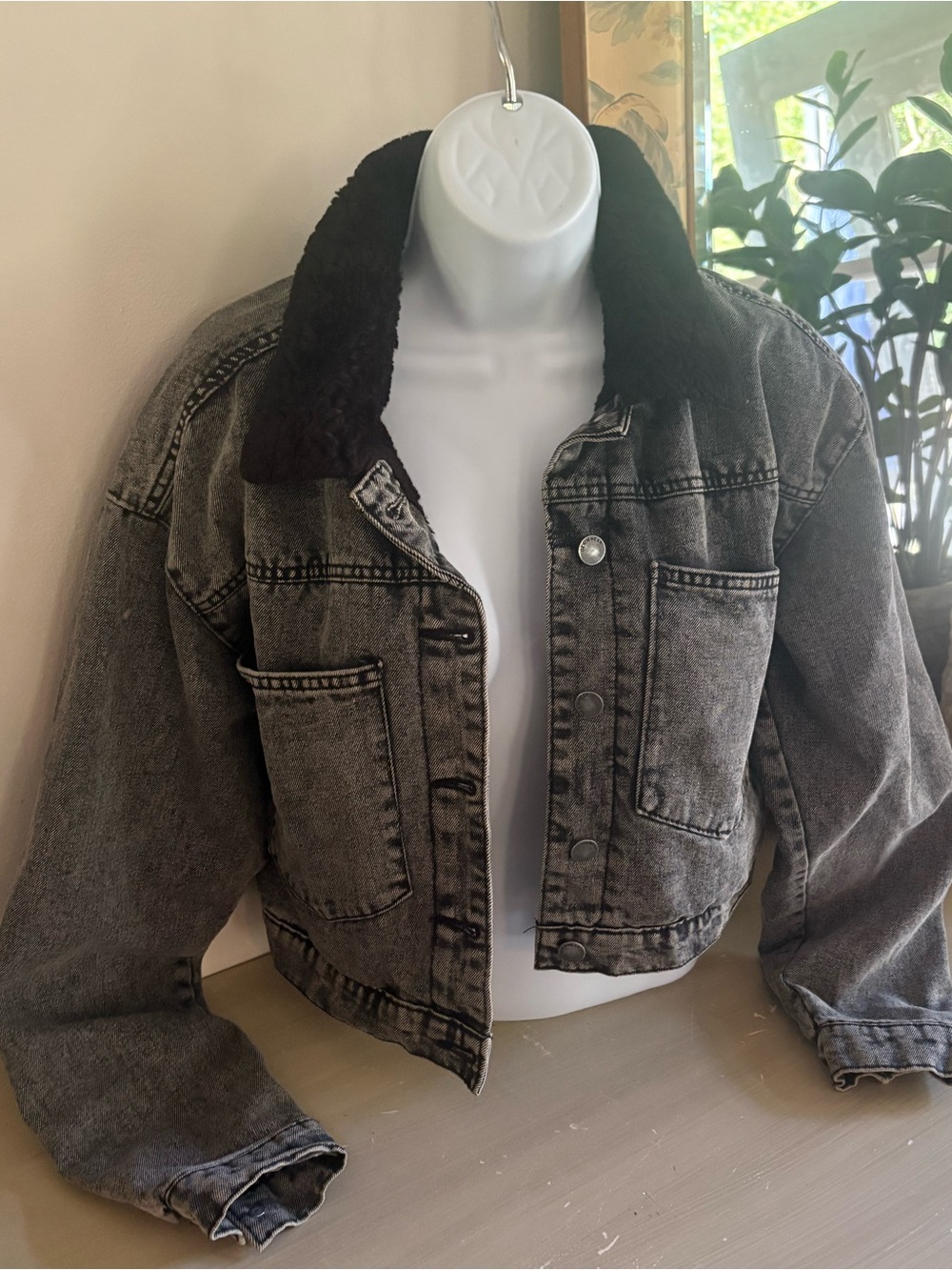 Ashley Vintage Charm acid wash cropped denim jacket.